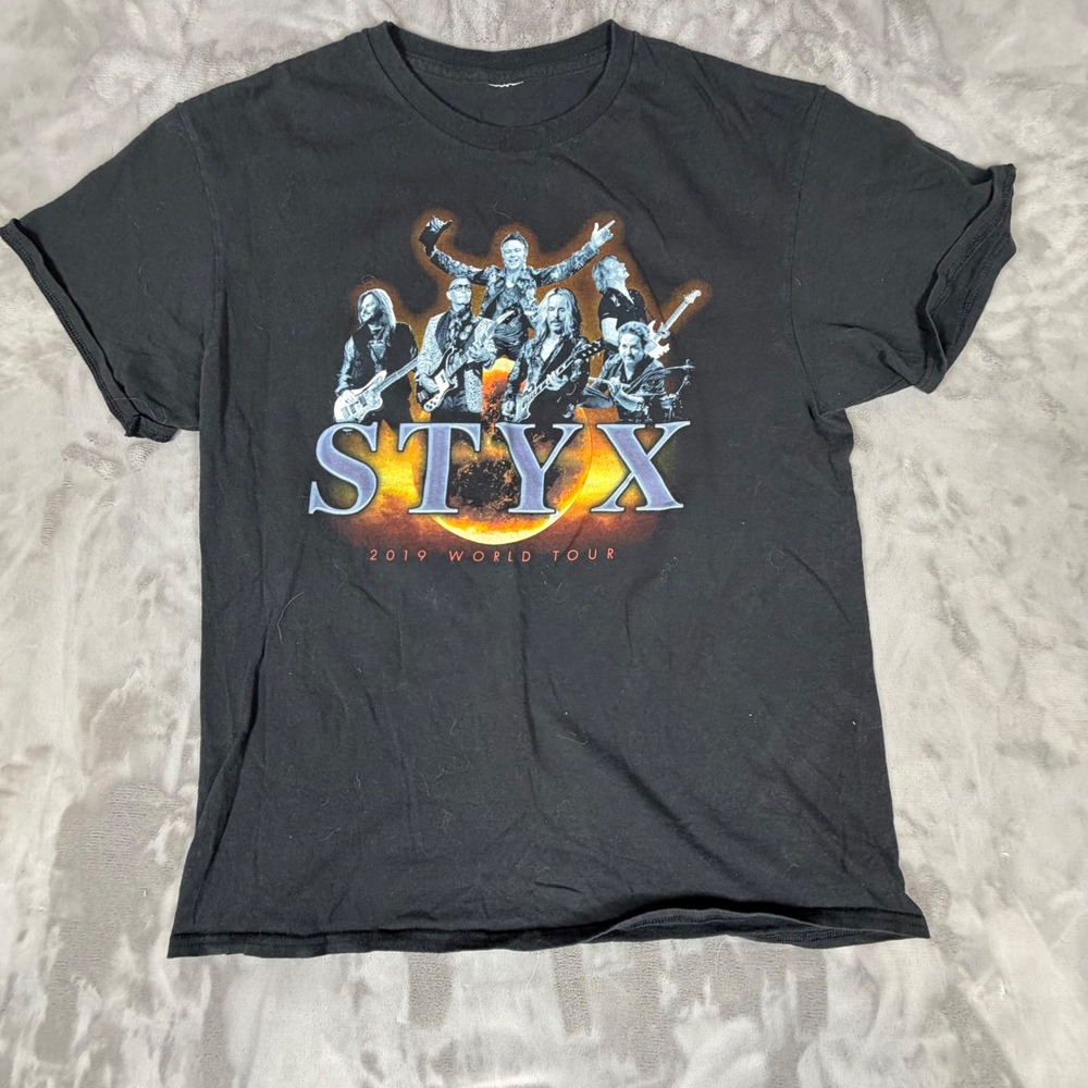 Styx 2019 World Tour Concert T-Shirt Mens Medium Black Double Sided Graphic Tee